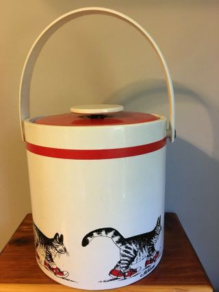 Vintage Kliban The Cat Red Sneakers Large Ice Bucket With Handle Rare