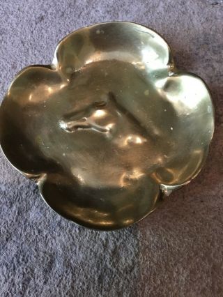Vintage Solid Brass Virginia Metalcrafters Horse Head 4 Leaf Clover Ashtray Tray