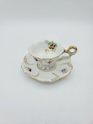 Vintage 1 1/2 " T Miniature Porcelain Tea Cup & Saucer,  Occupied Japan