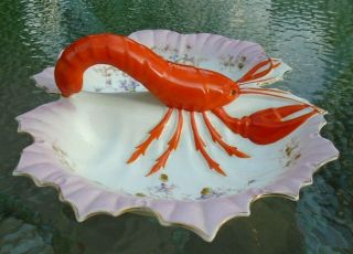 fine antique German hand painted porcelain lobster serving bowl 2