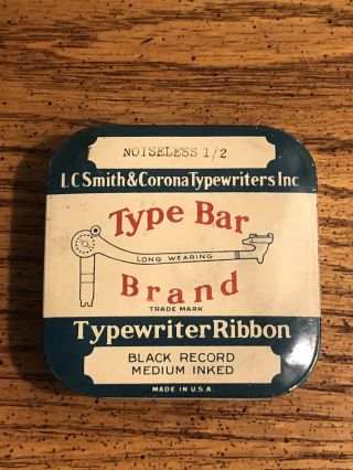 Vintage Type Bar Brand Typewriter Ribbon Tin Lc Smith & Corona Inc Rare