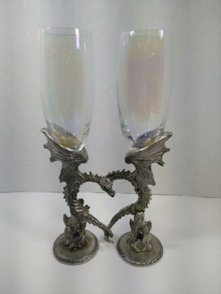 Rare Pewter Heart Champagne Glasses Set Of 2.  Crafted In The Year Of 1993