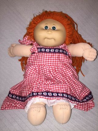 Vintage Cabbage Patch Kids Girl Doll With Red Yarn Hair Small Green Eyes 1985