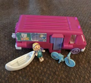 Vintage Polly Pocket 1994 Home On the Go Doll Van RV Bicycle Bluebird Complete 2