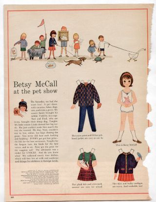 Vintage Betsy Mccall At The Pet Show Paper Dolls 1962 Uncut