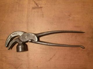 Antique 1880s Cobblers Leatherworking Lasting Pliers W/hammer 8 - 1/2 " L Euc