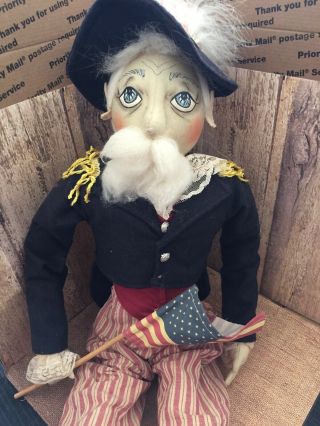 Joe Spencer Uncle Sam 4th of July Patriotic Stuffed Fabric 35” Doll.  Rare 2