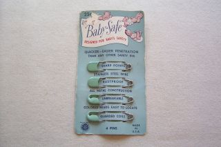 1 Vtg Antique Card Baby Safe Cloth Diaper Pins " Collectors "