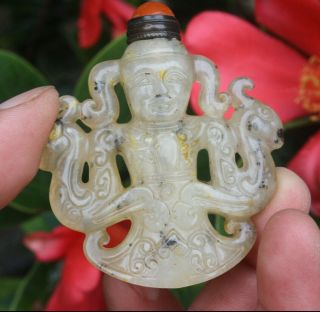 Rare Chinese Antique Master Hand Carved Jade Snuff Bottle C177