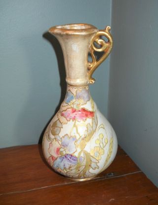 Antique Royal Worcester Porcelain Ewer Vase 19th C floral Raised gold Moriage 2