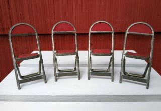Vintage Mid - Century Dollhouse Set 4 Red Folding Chairs,  4 Inch