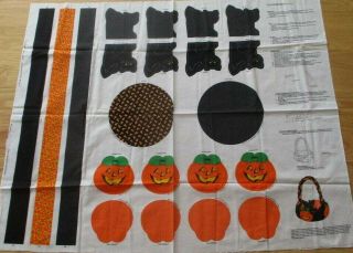 Cranston Fabric Halloween Craft Panel Black Cat And Pumpkin Basket Rare Uncut
