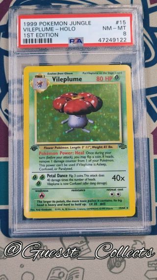 Psa 8 Nm - Mt 1st Edition Vileplume 15/64 1999 Jungle Holo Rare Pokemon Card