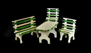 Vintage Doll Furniture Micro Miniature Hand Painted Adirondack Farm Table Bench