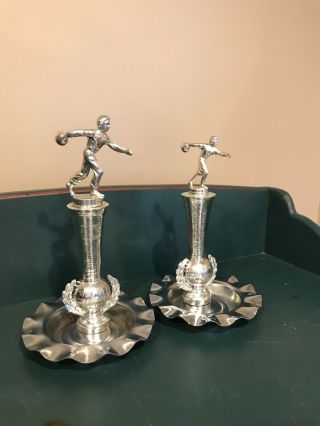 Vintage Bowling Trophy Ashtray Men’s And Women’s Pair