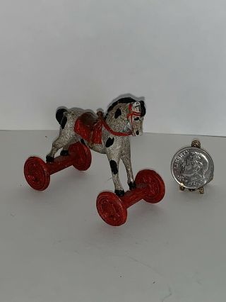 Vintage Miniature Dollhouse Cast Metal Horse Toy With Wheels