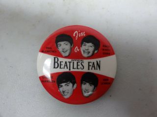 Old Rare Vintage Pinback Button Im A Beatles Fan John Lennon Ring Starr Mccartne