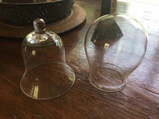 2 Vintage Small Mini Clear Glass Cloche Growing Display Domes 1 Bell,  1 Bulbous