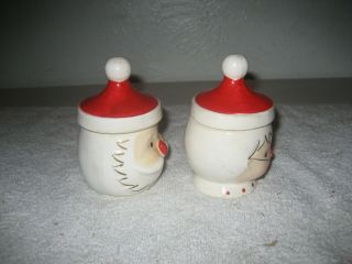 Vintage Christmas Mr Mrs Santa Claus Jelly Jam jar ceramic containers rare Japan 2