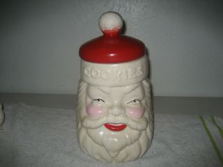 Vintage Christmas Santa Claus Face Ceramic Cookies Jar Container Empire Rare