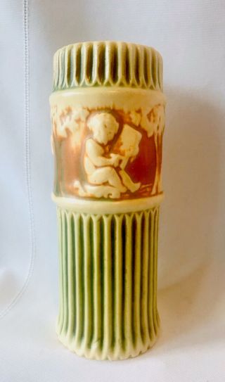 Vintage Antique Roseville Pottery Donatello Vase 6.  25” Tall W/ Sticker