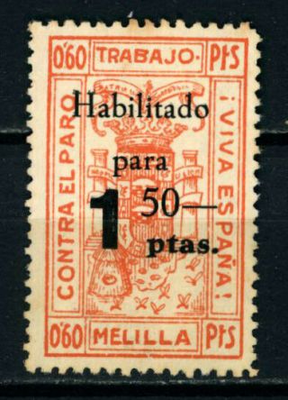 M915 Spain Civil War.  Local Stamps Melilla Mnh.  Ovptd " Habilitado.  " Very Rare