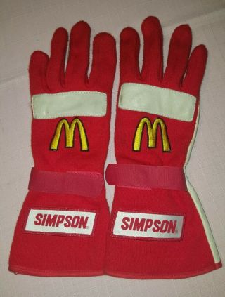 Rare Vintage Red Simpson Racing Gloves Mcdonald 