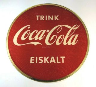 Vintage German Drink Coca Cola Round Glass Sign Schutzmarkt Trink Eiskalt Rare