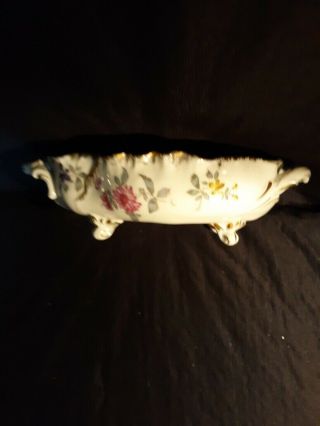 GOLD TRIM FOOTED BOWL 2 HANDLE FLORAL DESING OLD MARKINGS 2