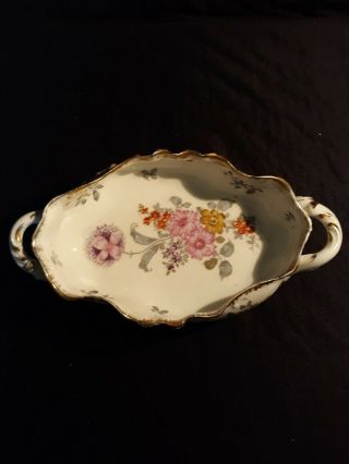 GOLD TRIM FOOTED BOWL 2 HANDLE FLORAL DESING OLD MARKINGS 3