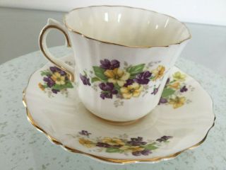 Old Royal Bone China Tea Cup & Saucer Yellow & Purple Violets Gold Trim - England
