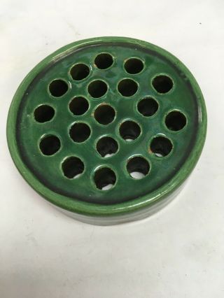 4” Green Glazed Antique Ceramic Flower Frog Japan 2