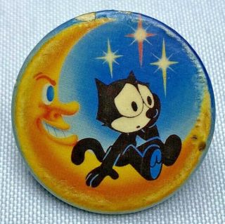 Vintage 1981 Felix The Cat On Moon Color Cartoon Comic Pinback Button Pin Rare