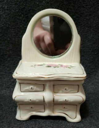 2 Vintage Victorian Porcelain Trinket/Powder Box Dressers/Vanity with Mirrors 2