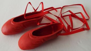 Ballet Slippers Vintage 1950’s Red Vinyl Shoes For 18” Ballerina Doll