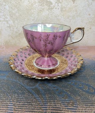 Lipper & Mann Royal Halsey Very Fine Tea Cup & Saucer Pink And Gold Trim
