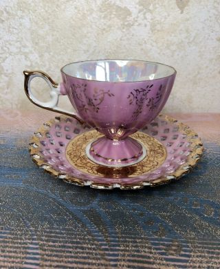 Lipper & Mann ROYAL HALSEY Very Fine Tea Cup & Saucer Pink And Gold Trim 2