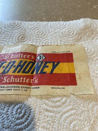 1930’s Schutter’s Bit - O - Honey Candy Bar Wrapper 1c Rare Find 2 - 7/8” X 6 - 3/4” 3
