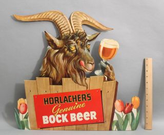 Rare Horlachers Bock Beer Advertising Diecut Cardboard Sign Nr