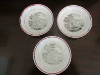 Set Of 3 Antique Pink Luster Transferware Tea Saucers - - Early English