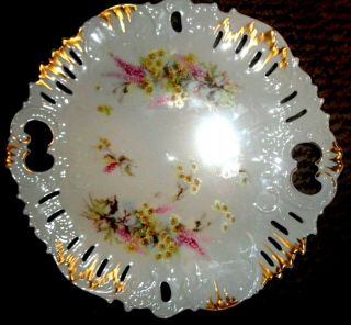 Brunswick Germany Vintage Gold Leaf Floral Serving Plate/tray W Cutout Handles