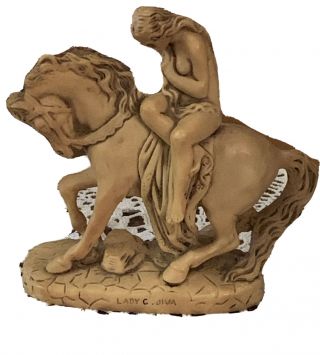 Vintage 1936 Or 56 Nude Lady Godiva On Horse Ceramic Statue 6”x6”x2”
