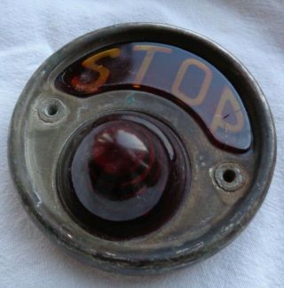 Rare Vintage Stop Tail Light Car Auto Lamp Embossed Red Glass Lens With Bezel