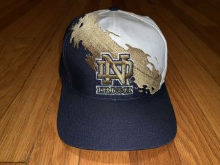 Vintage Logo 7 Splash Notre Dame Fighting Irish Snapback Hat Blue Gold Rare