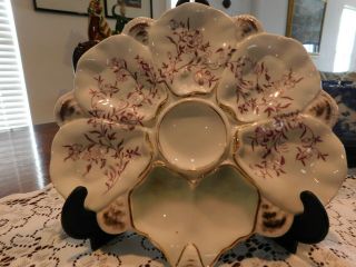 (1) Vintage Oyster Plate White with Red and Gold Wells 10 