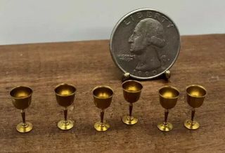 Dollhouse Miniatures Clare Bell Brass Set Of 6 Chalices
