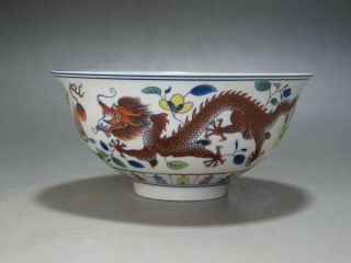 China Famille Rose Porcelain Bowl Dragon And Phoenix Peach Flower Bowl Have Mark