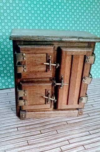 Vintage Dollhouse Furniture Miniature Kitchen Wood Ice Box 1:12 Refrigerator
