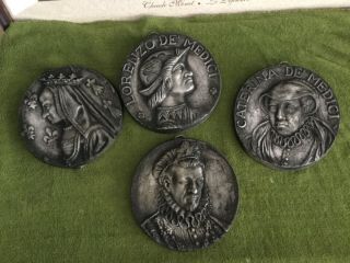 4 Vintage Italian Art Demedic Family Coin Wall Plaques Ceramic 1434 - 1737 Each 7”
