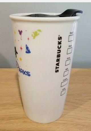 Retired RARE Disney Starbucks Theme Parks Coffee Ceramic 12oz Tumbler Cup & Lid 2